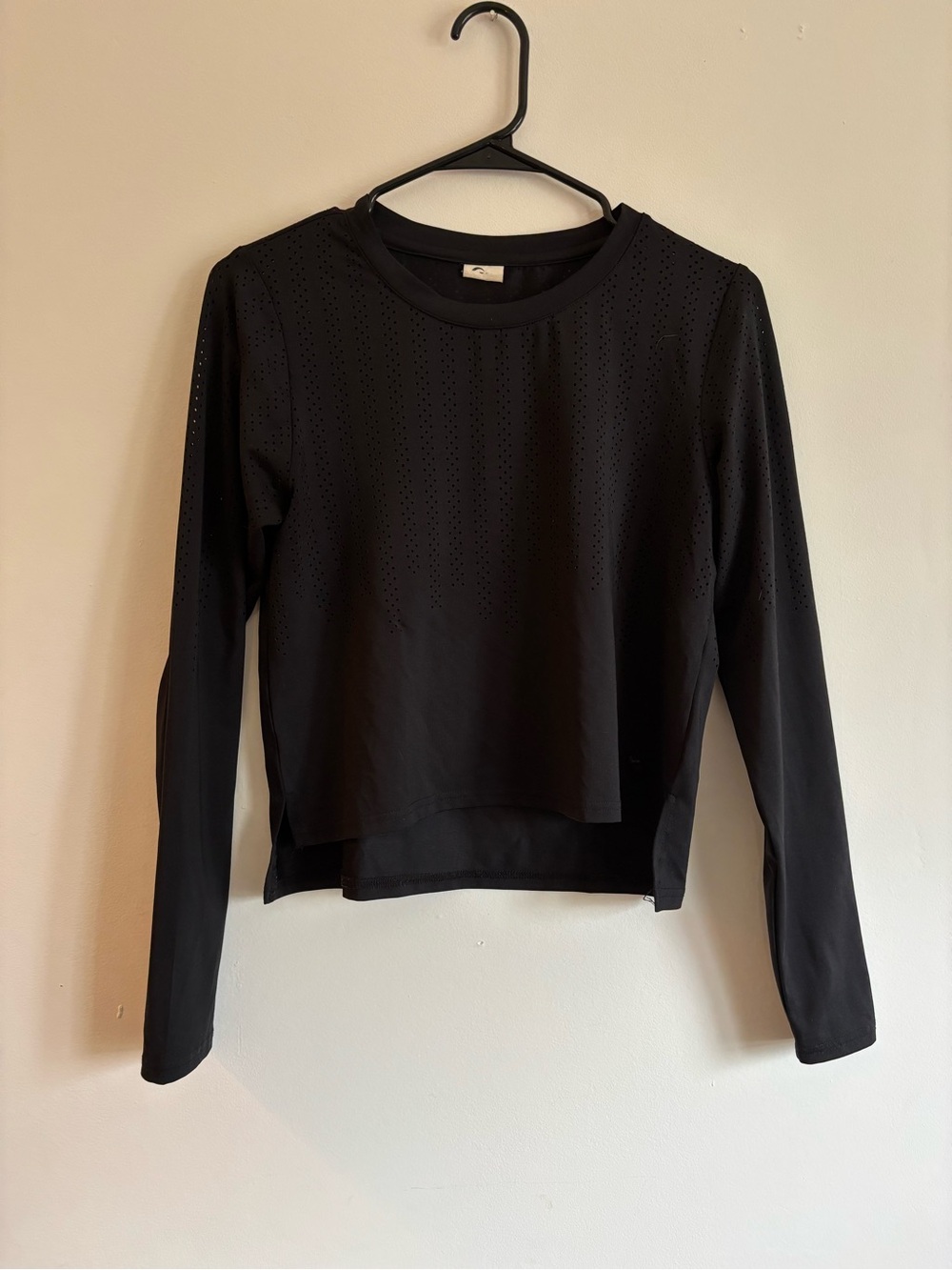 ZYIA Black Long Sleeve Perforated Crop Top